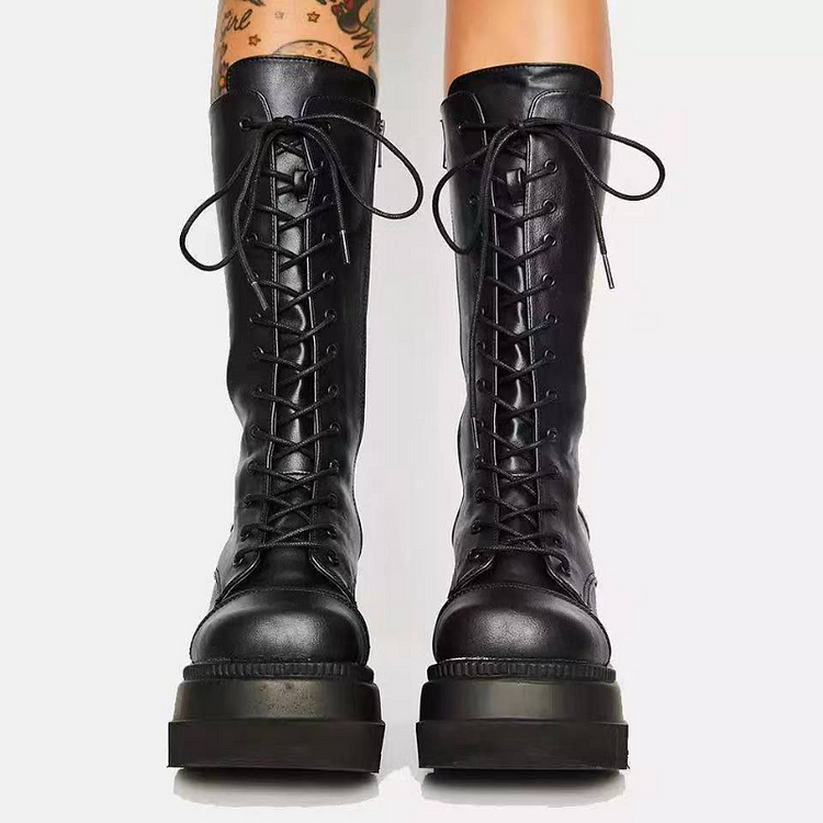 Women‘s Platform Zip Up Strap Boots 
