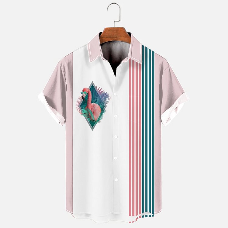 BrosWear Mens Fashion Casual Flamingo Cozy Shirt