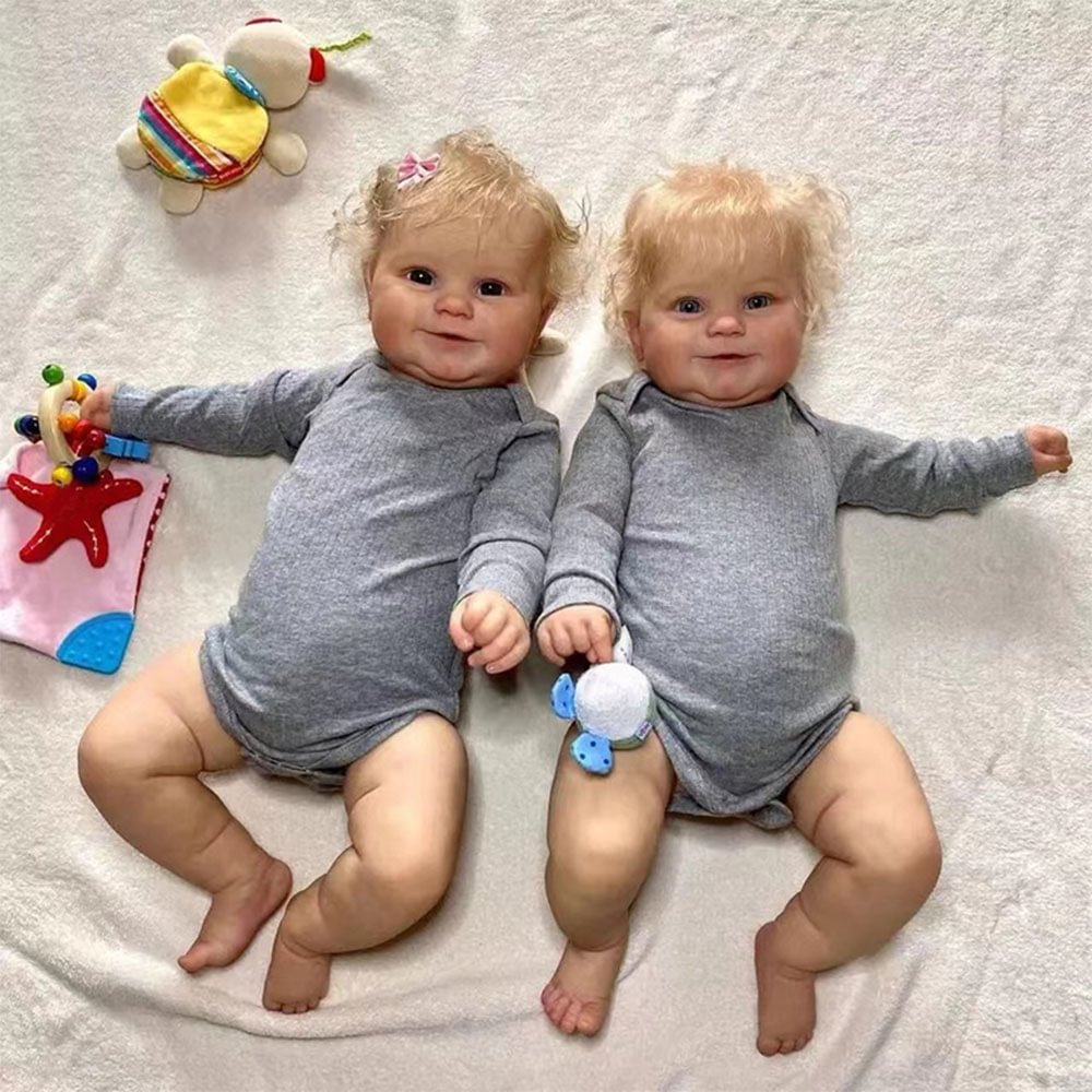 [New!]20" Cute Lifelike Handmade Cloth Body Smile Reborn Twin Sisters Girls Doll Maniya and Sbway