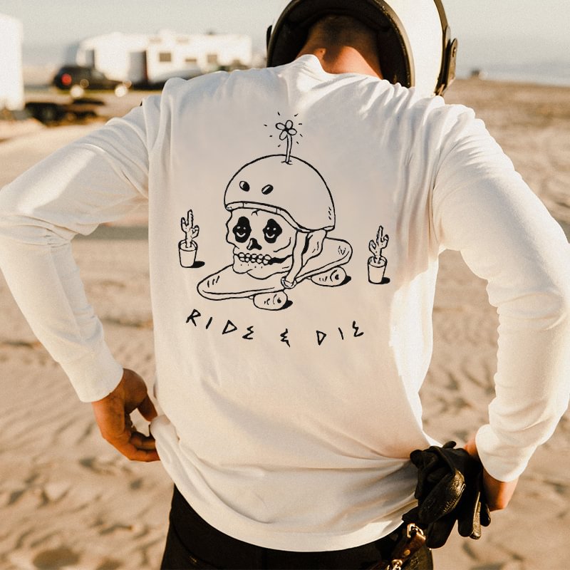 UPRANDY Ride Or Die Cute Skull Printed Men's Long-sleeved T-shirt -  UPRANDY