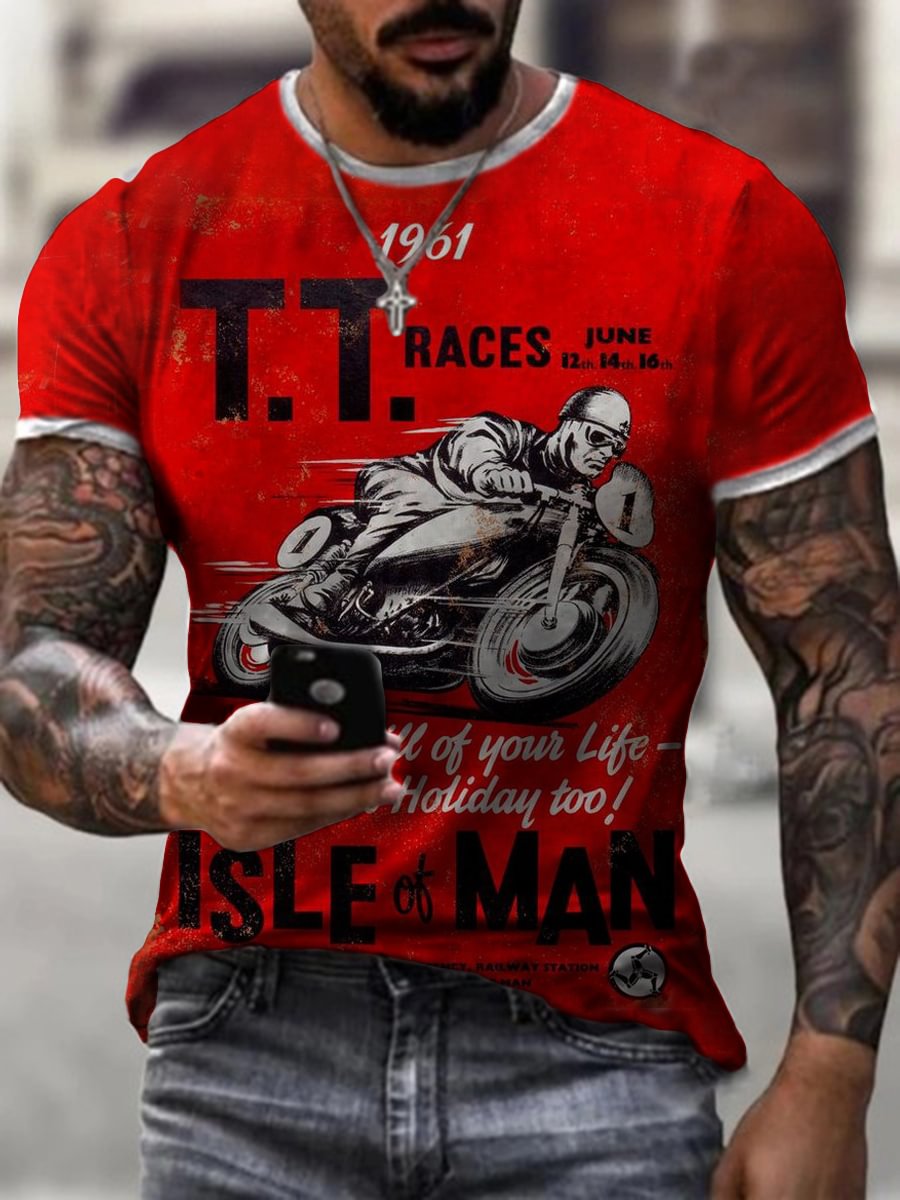 Mens retro motorcycle print T-shirt / [viawink] /