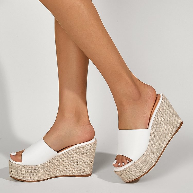 Large Size Women's Sandals White Platform Wedge Heel Female Slippers