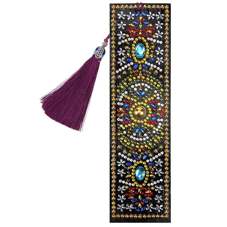 DIY Special Shaped Diamond Painting Creative Leather Bookmarks with Tassel-gbfke