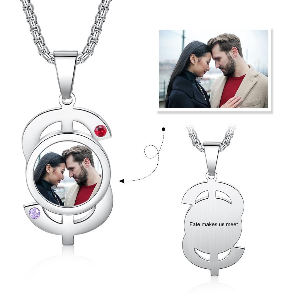 Dollar Sign Picture Pendant Necklace With Engraving, Custom Necklace with Picture and Text