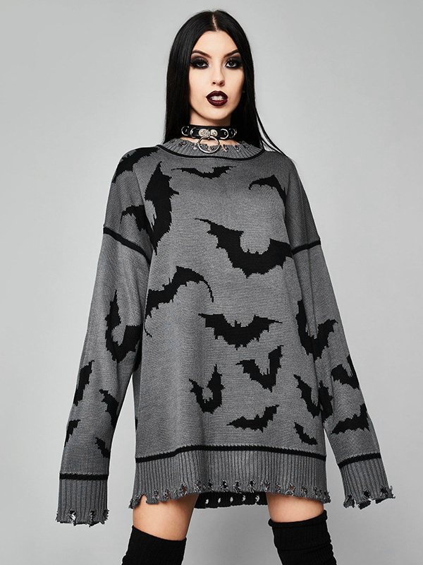 Dark Loose Pullover Extended Bat Sweater