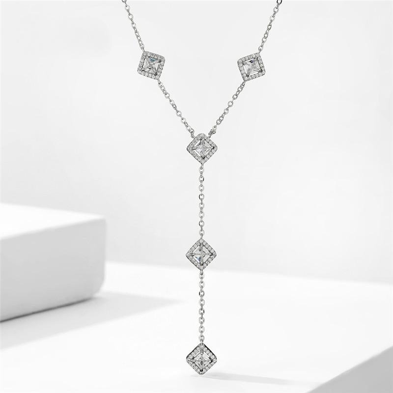 Square Cubic Zirconia Charm Y Shape Long Necklace for Women-VESSFUL