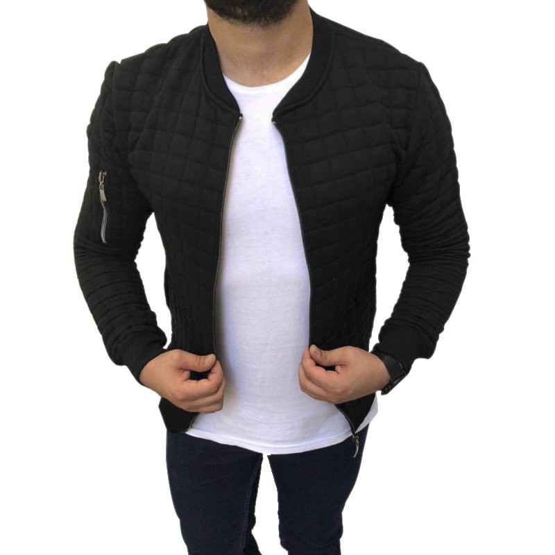Autumn Solid Plaid Pattern Men's Casual Bomber Jackets-VESSFUL