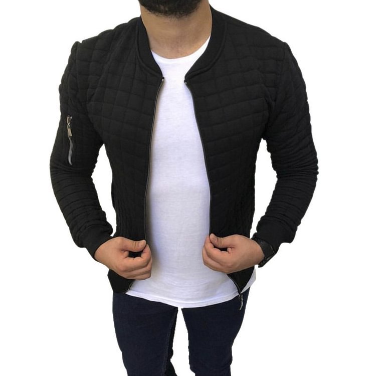 Autumn Solid Plaid Pattern Men's Casual Bomber Jackets