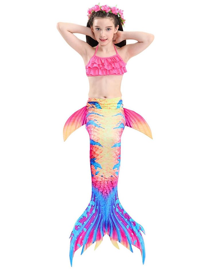 Pink Top Bottom And Ombre Mermaid Tail Girls Swimsuit-Mayoulove