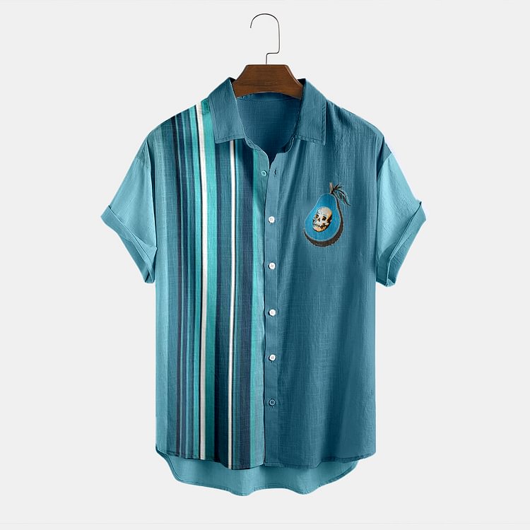 BrosWear Men's Asymmetrical Blue Beach Shirt