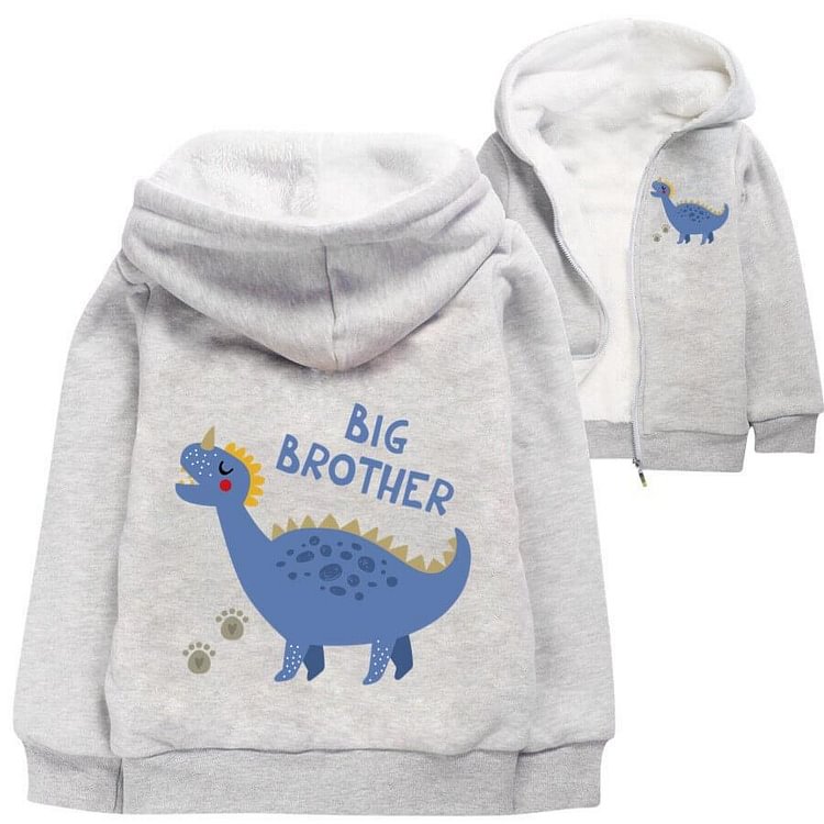 Mayoulove Big Brother Dinosaur Print Girls Boys Cotton Zip Up Lined Hoodie-Mayoulove