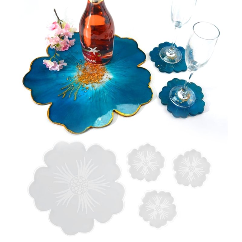 4Pcs Flower Shaped Trays and Coasters Resin molds