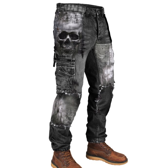 Mens skull print outdoor wear-resistant army pants / [viawink] /