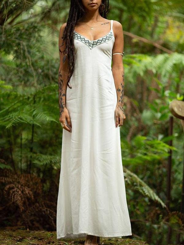 Ladies vintage bohemian cotton and linen dress-Mayoulove