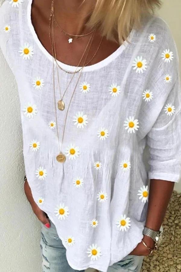 Daisy Printed Bracelet Sleeve T-shirt (2 Colors) P11199