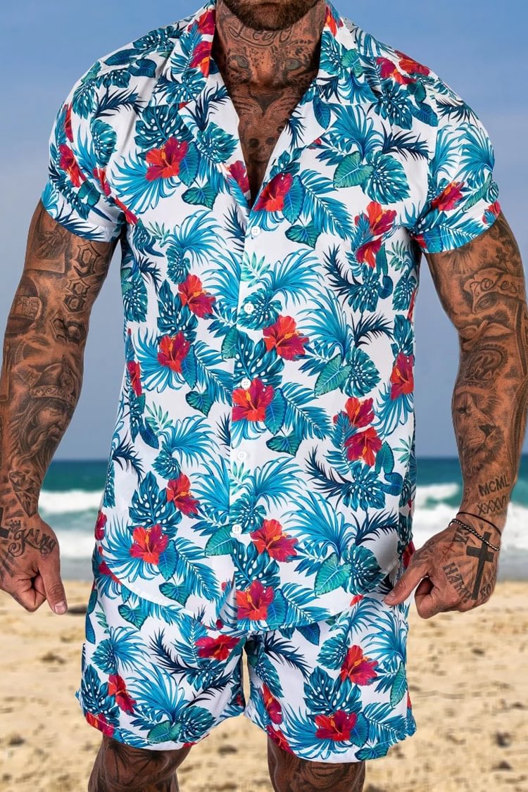 Tiboyz Resort Floral Outfits Short Sleeve Shirt Beach Set