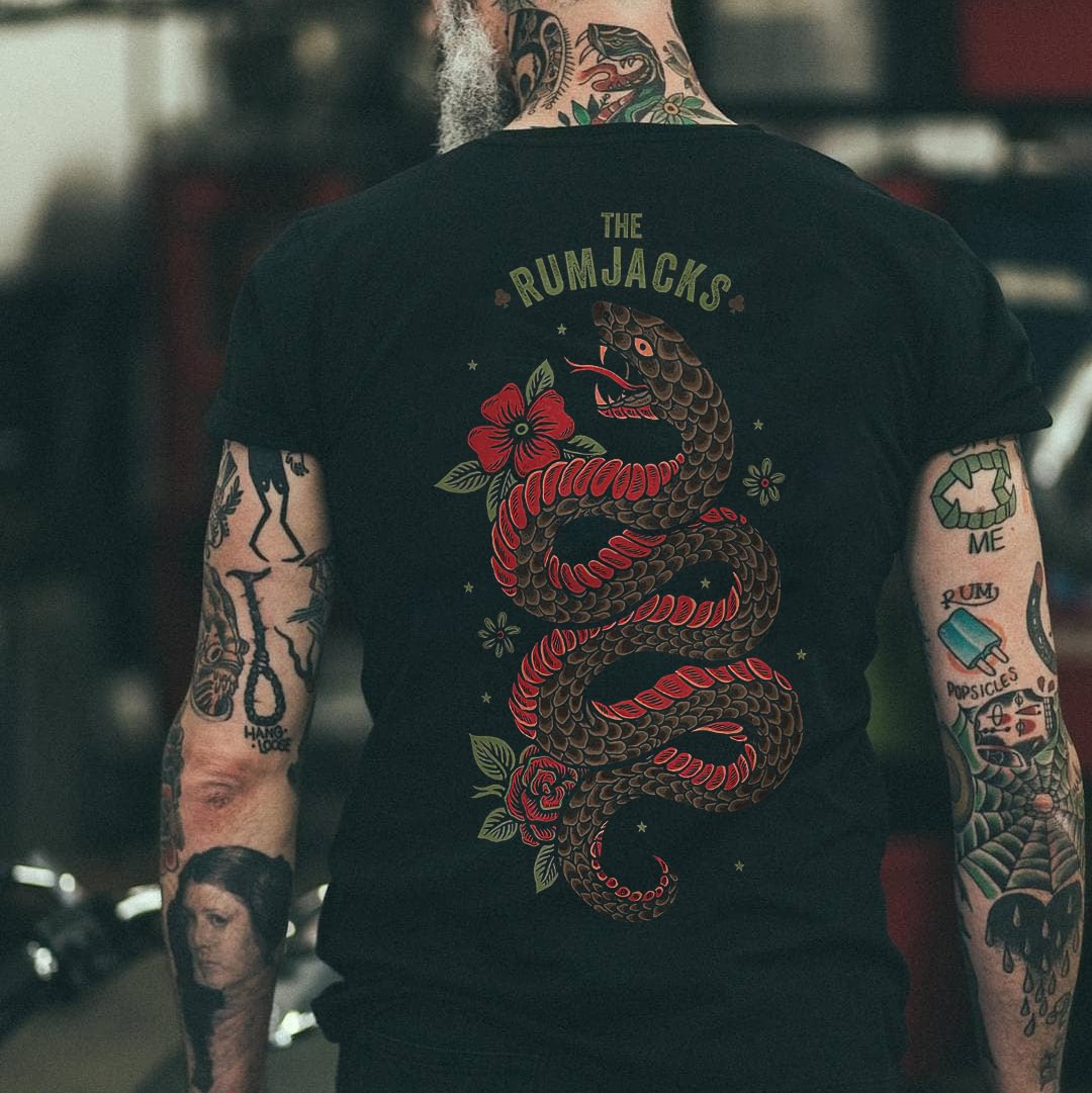 THE RUMJACKS snake print t-shirt designer - Krazyskull