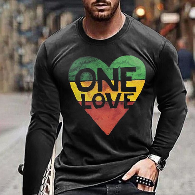 BrosWear ONE LOVE Heart Pattern Casual Long Sleeve T-Shirt