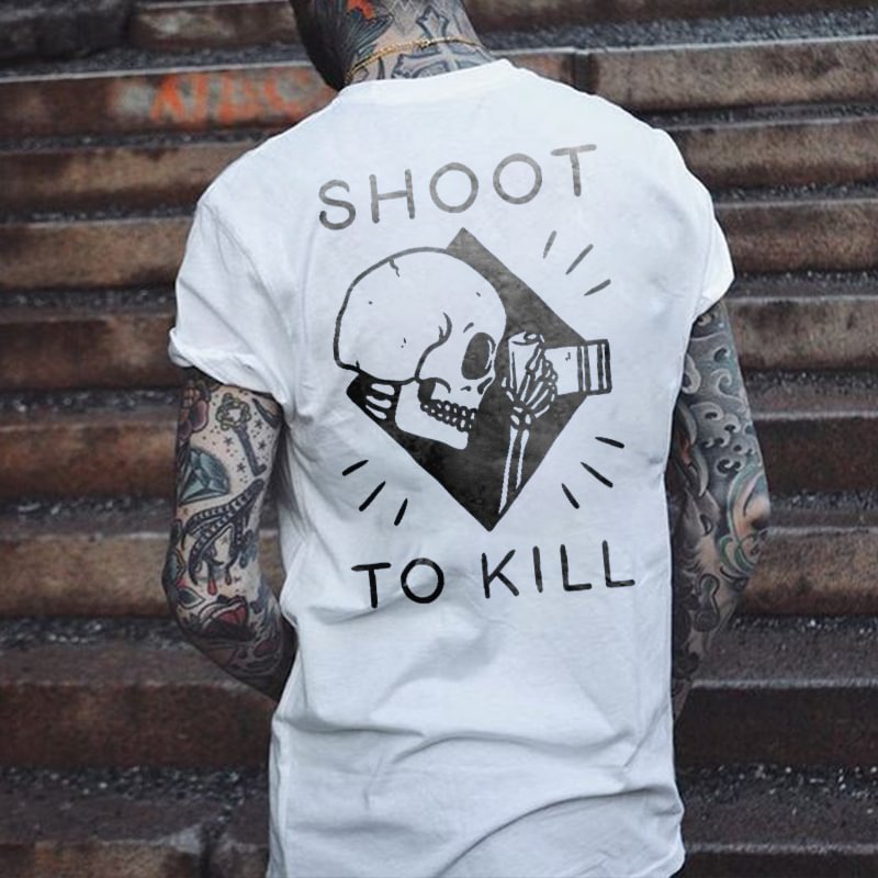 Shoot To Kill Skull Print Men's White T-shirt - Krazyskull