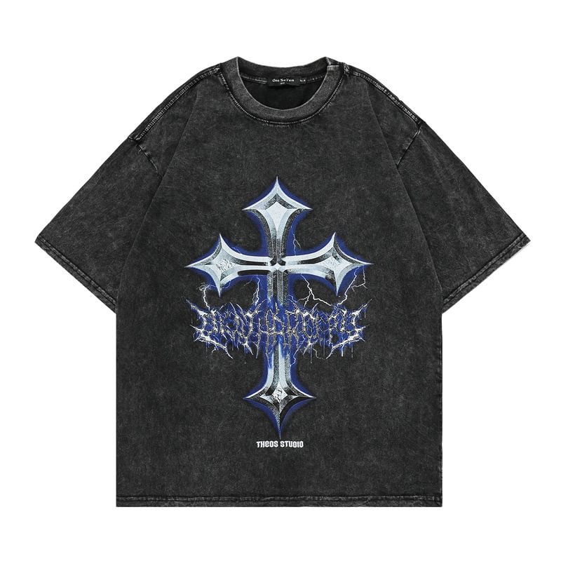 Cross Printed Short Sleeve T-Shirt / Techwear Club / Techwear