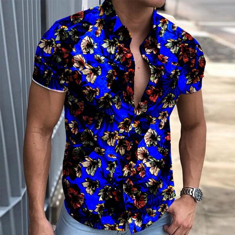BrosWear Men's Casual Floral Print Shirt
blue
