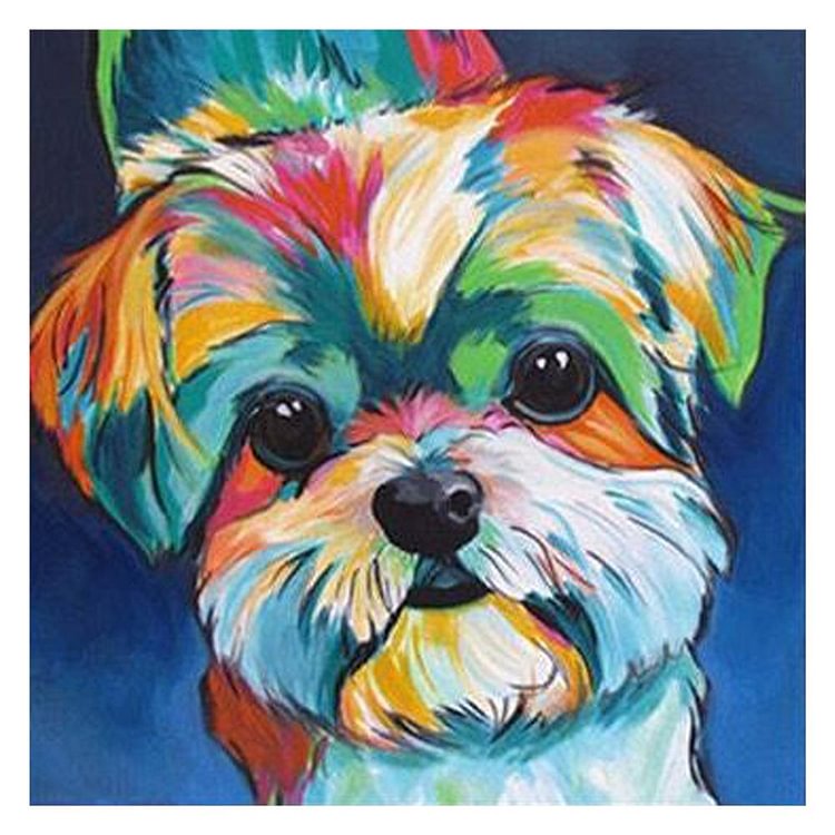 Lovely Colorful Dog Round Part Drill Diamond Painting 30X30CM(Canvas)-gbfke