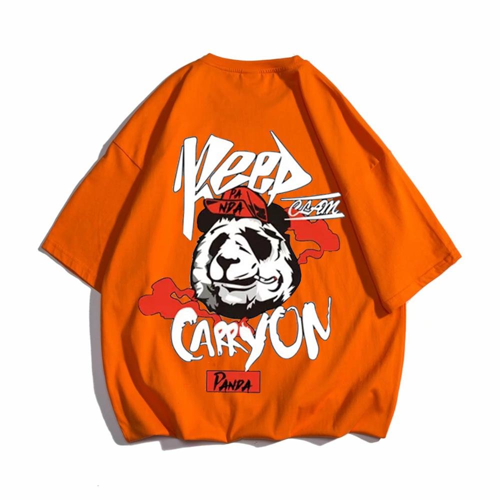Hip hop Panda Print Cotton Short Sleeves Loose T-shirts-VESSFUL