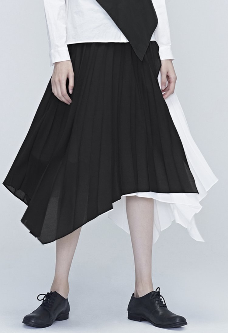SDEER Elegant casual contrast color stitched skirt