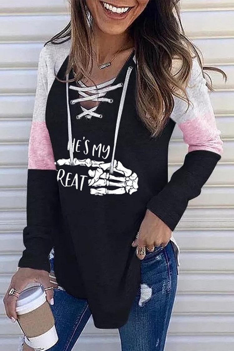 Women's Pullovers Skeleton Criss Cross Pullover-Mayoulove