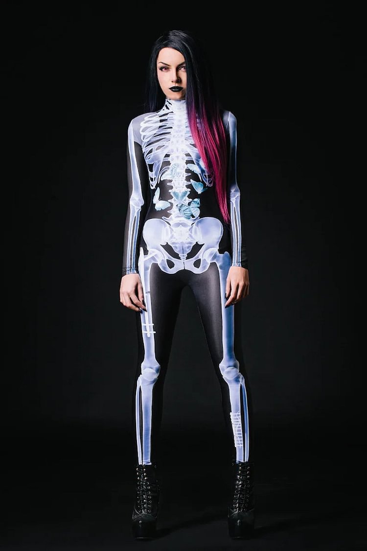 Women's Halloween Personalized Skull Skeleton 3d Print Jumpsuit Party Costume