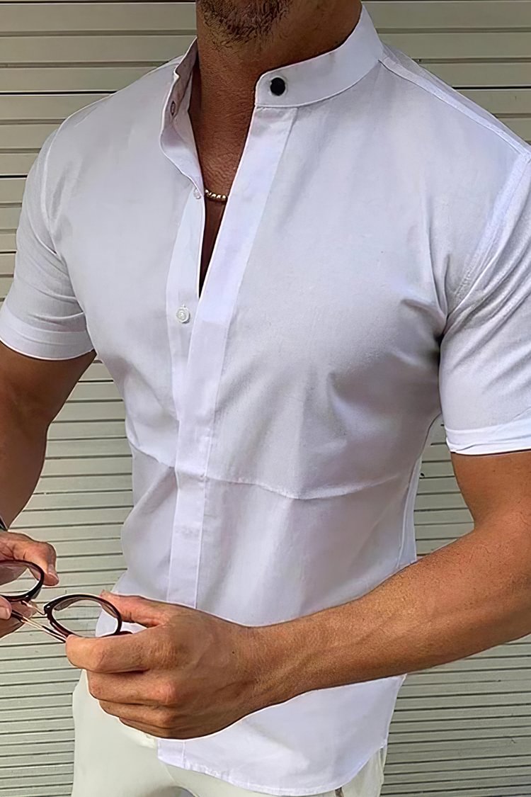 Tiboyz Short Sleeve Stand Collar Men's Casual Shirt