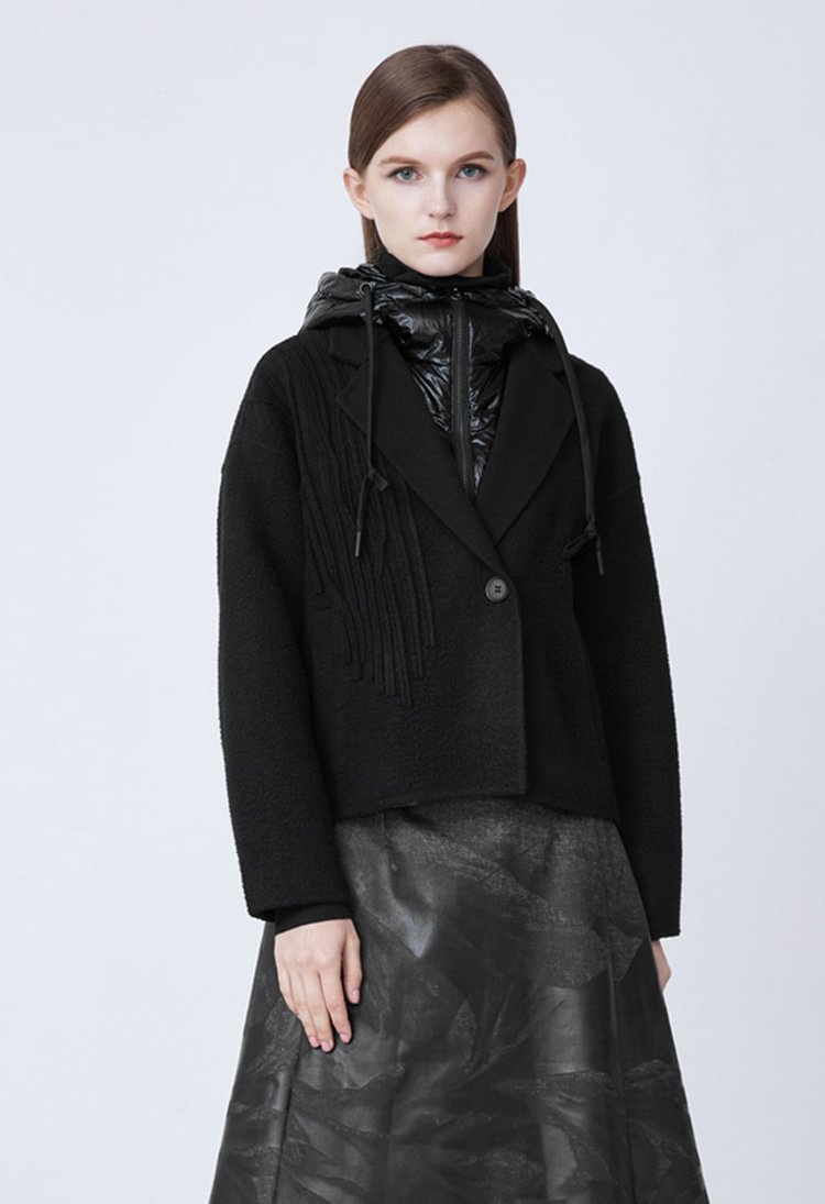 SDEER Hooded Stitching Fake Two-piece Texture Woolen Coat