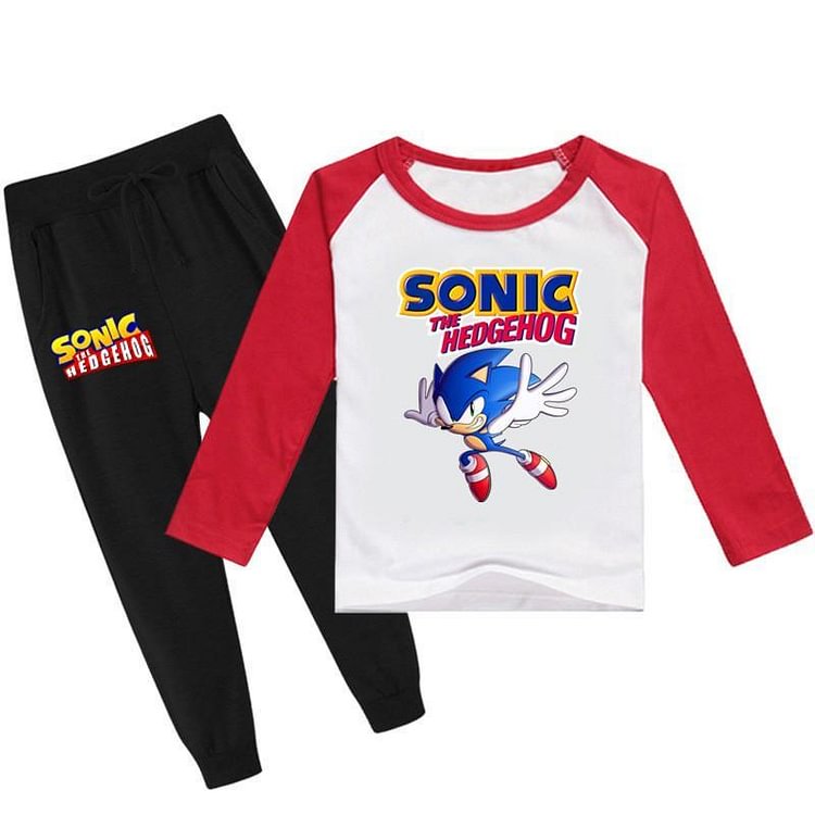 Sonic The Hedgehog Print Girls Boys Cotton Long Sleeve T Shirt N Pants-Mayoulove