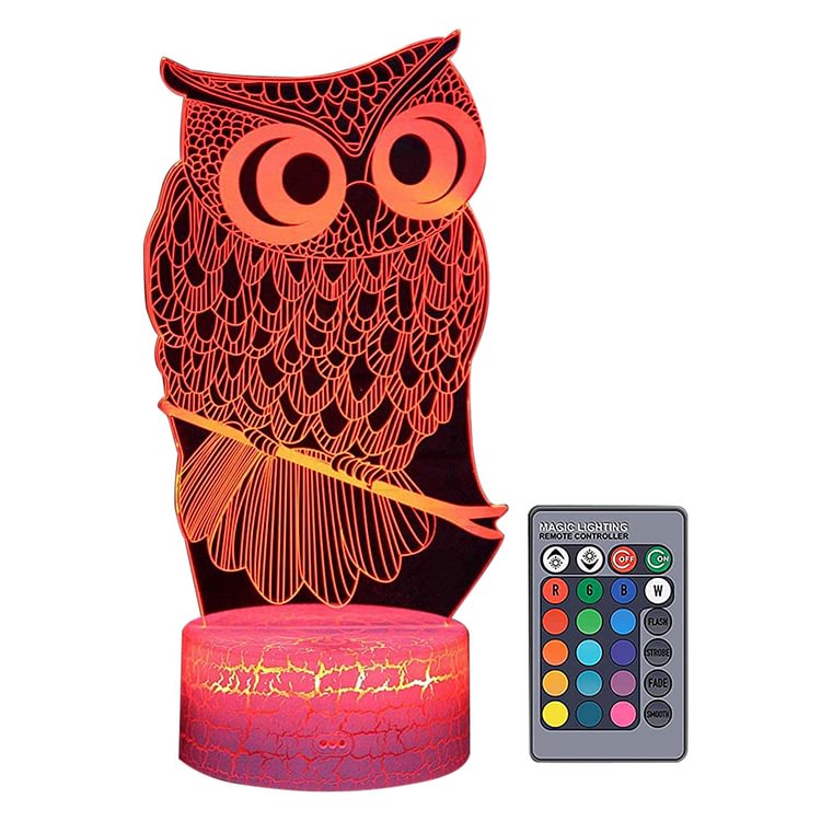 3D Owl Model Lamp Colorful LED Touch Remote Control Table Light Kids Gift
