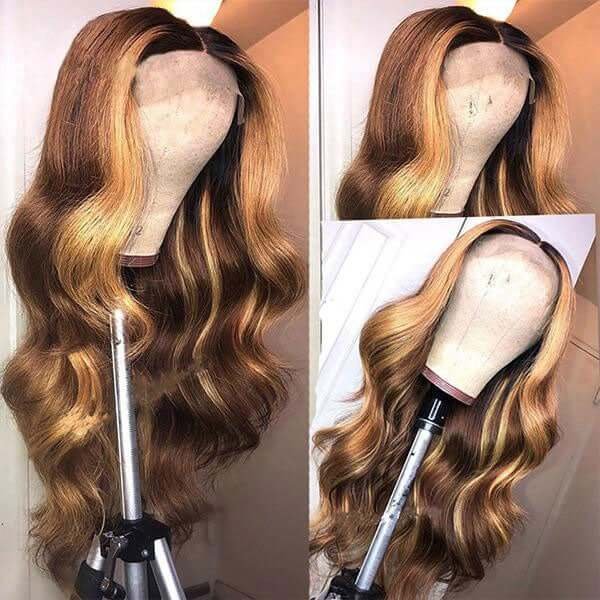 HD Invisible Lace Wig丨10-28 Inches Gold And Brown Mix Body Wave Hair丨360 Lace Frontal Wig