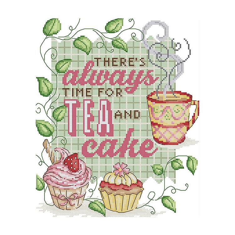 (14Ct/11Ct Counted/Stamped) Tea And Cake - Cross Stitch Kit 30*34cm