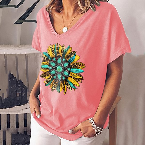 Gemstone Sunflower Printed Casual T-shirt