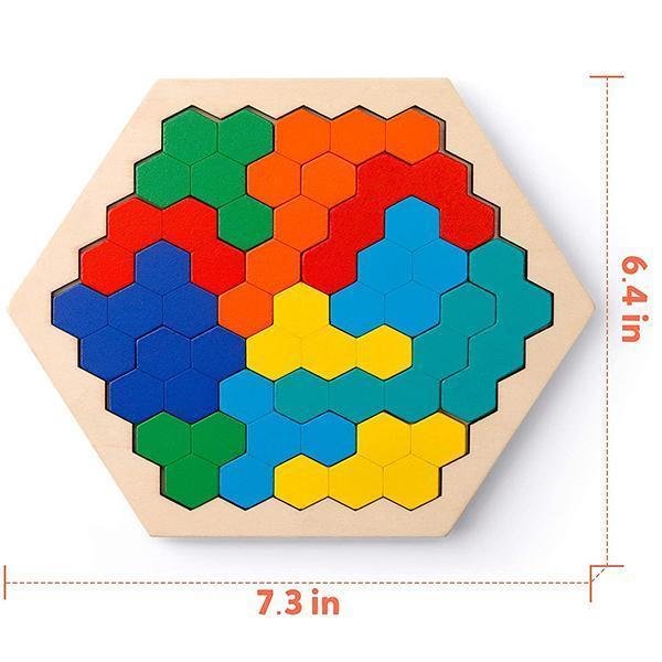 Wooden Hexagon Puzzle Block Tangram Brain Teaser Toy-Mayoulove