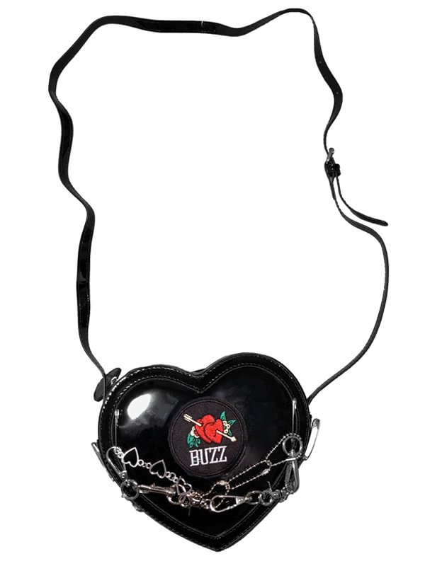 Dark Statement Y2K Heart-shaped Rose Chain-trimmed Patent Leather Cross Body Bag
