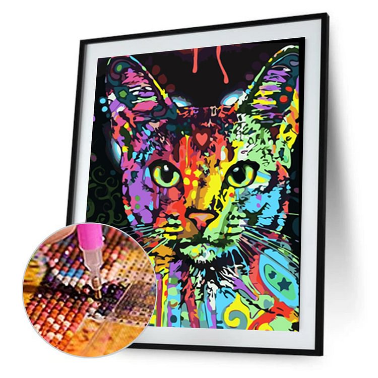 Colorful Cat Round Drill Diamond Painting 30X40CM(Canvas)-gbfke