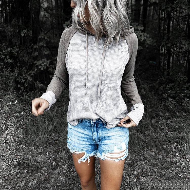 Loose Casual Long-sleeved Drawstring Hooded Sweater T-shirt Women-Mayoulove