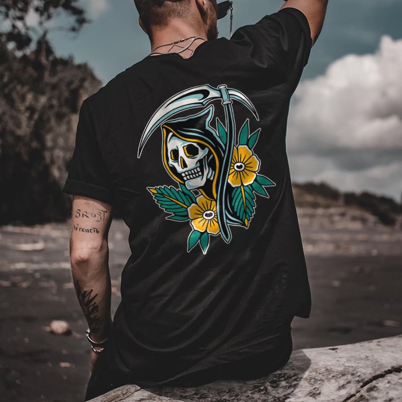 Cloeinc Punk death skull print designer t-shirt - Cloeinc