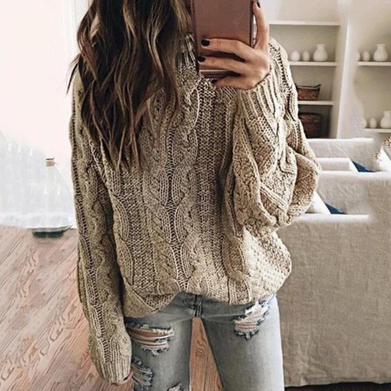 Fashion Solid Color Knitted Top Autumn Winter Sweater-Corachic