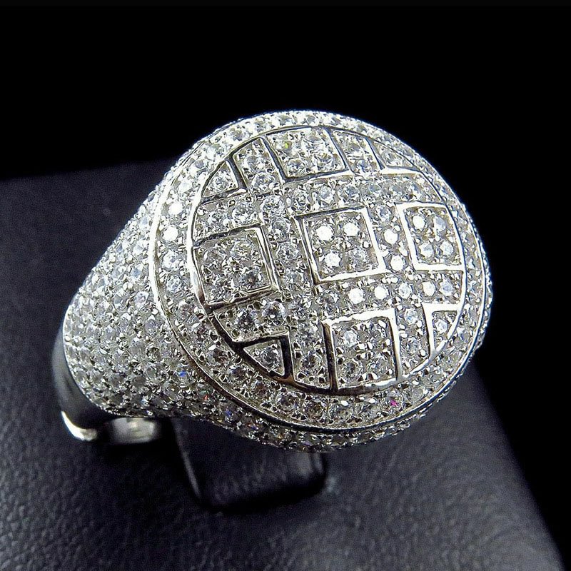 Iced Out Cubic Zircon Round Ring for Men-VESSFUL