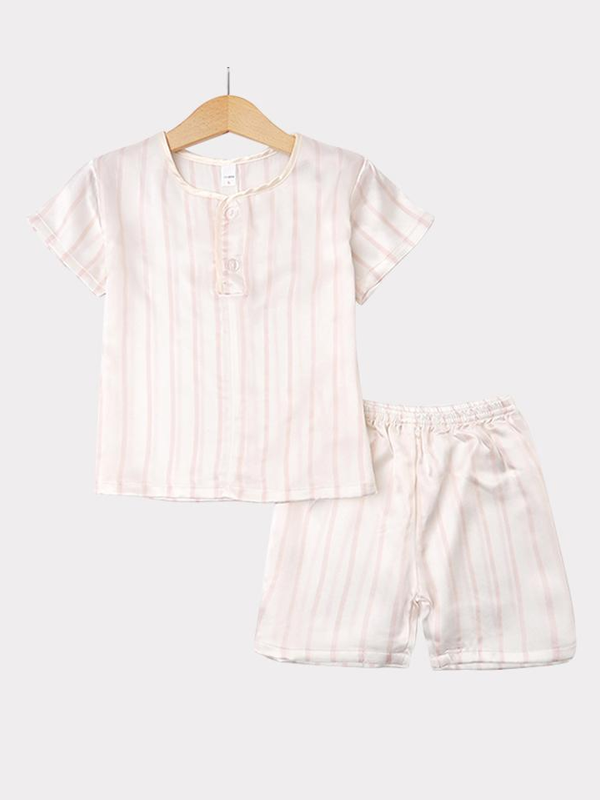 Stripe Printed Silk Pajamas Set For Kids
