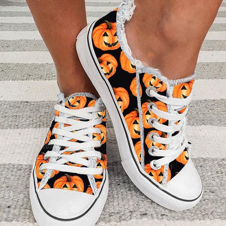Halloween Pumpkin Lace Up Canvas Shoes