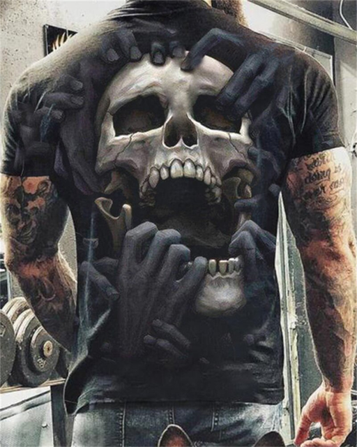 Skull 3D Print Crew Neck Short Sleeves Mens T-Shirts-VESSFUL