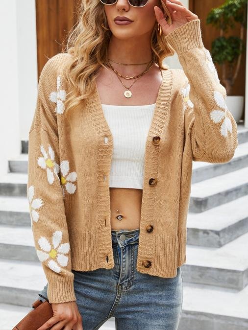 Mayoulove Floral printed sweater cardigan-Mayoulove