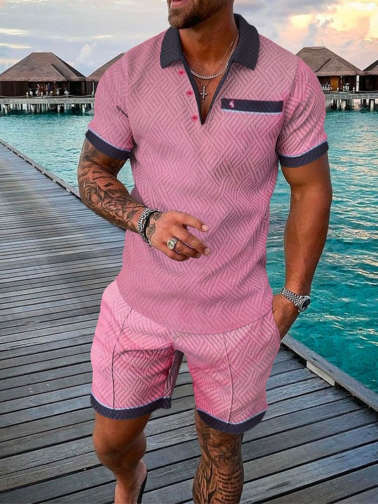 Men's Holiday Floral Print Pink Polo Suit