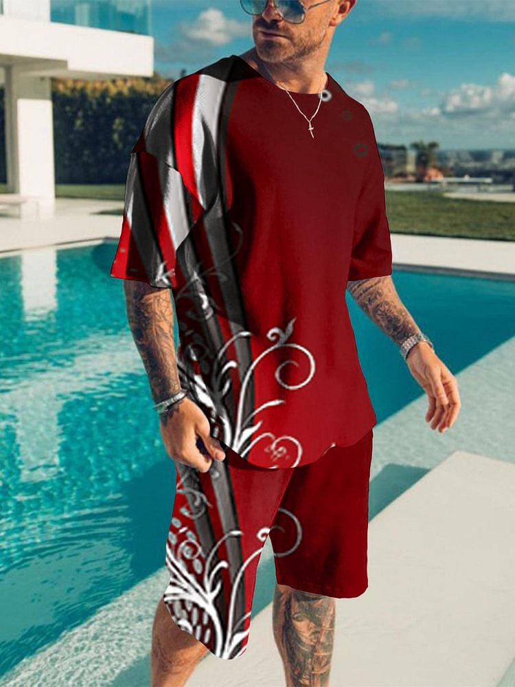 Men's Holiday Contrast Color Red Printed Sports Suit